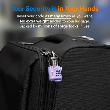 Forge TSA Approved Luggage Locks, Re-settable Combination with Alloy Body, Purple 4 Locks.