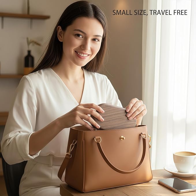 Solid Walnut Wood Jewelry Box for Women & Men - Vintage Travel Organizer with Portable Mini Case, Earring Storage, chinoiserie Handcrafted Gift (Walnut, Round)