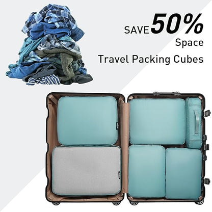 Bagail Ultralight Compression Cubes 7 Set - 3 Packing Cubes, 3 Organizers, and 1 Shoe Bag