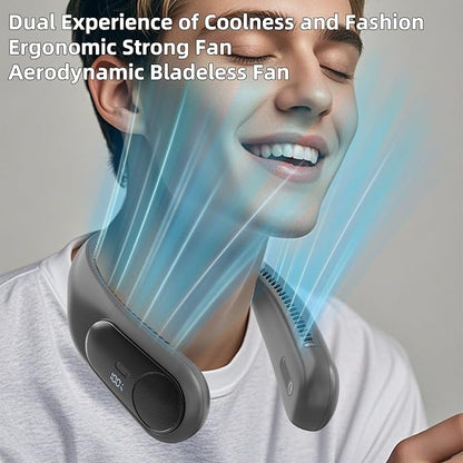 Portable Neck Fan,Personal Wearable Bladeless Fan,LED Display,4-Speeds,6000mAh USB Rechargeable,360° Strong Cooling Wind,Hands Free,Long Lasting,Birthday Gifts for Men Women Dad Mom (Dark grey)