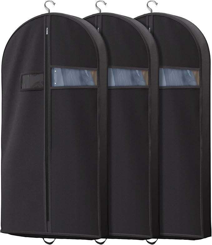 3 packs Garment Bags for Travel and Closet Storage with Zipper Pocket, Heavy Duty Waterproof Hanging Suit Bag with Handles for Suits, Coats, Jackets, Shirts