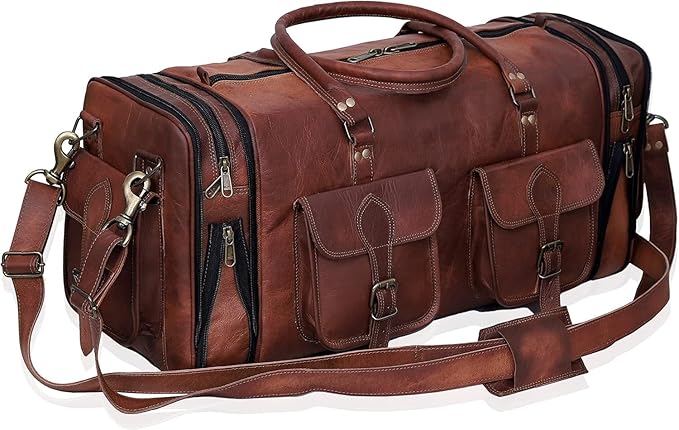 Leather Handmade Vintage Travel Luggage 32 Inch Leather Duffle Bag for Men and Women Gym Sports Bags Weekender Travel Overnight Carry On Duffel Bag Gift For Men (34 inch)