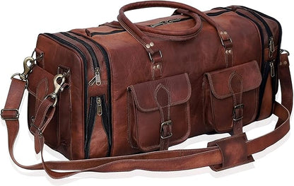 Leather Handmade Vintage Travel Luggage 32 Inch Leather Duffle Bag for Men and Women Gym Sports Bags Weekender Travel Overnight Carry On Duffel Bag Gift For Men (34 inch)