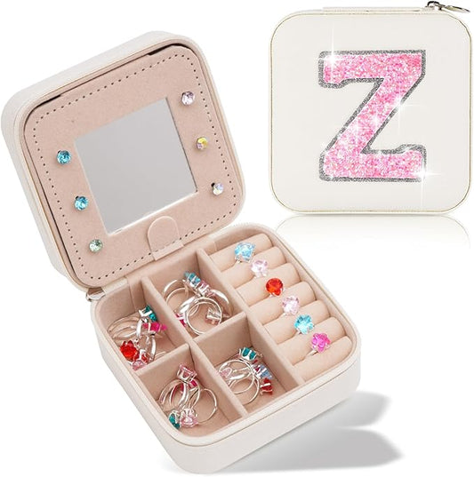 Personalized Jewelry Case for Women Girls - Fashion Mini Jewelry Boxes - Trendy Travel Jewelry Organizer with Initials Letter - Teen Gifts | Cream,Z