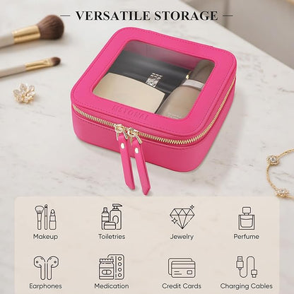 Clear Makeup Bag, Travel Toiletry Bag Cosmetic Case for Women, Waterproof Portable Small Make Up Skincare Pouch with Zipper, Compact Car Organizer Bag for Essentials, Mini Size, Hot Pink
