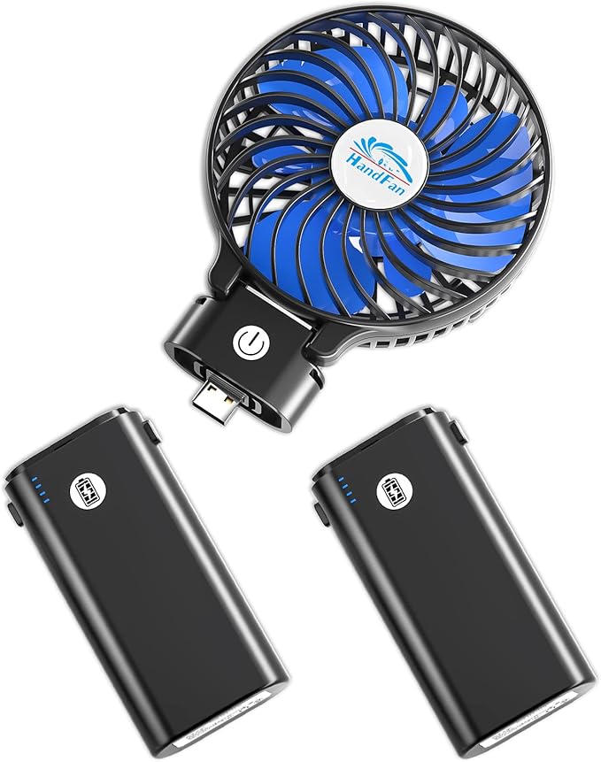 HandFan 10400mAh Powerful Handheld Fan, 40Hrs Long-Lasted Hand Fan Rechargeable, Mini Personal Fans Foldable, Heavy Duty Battery Fans Portable for Travel Beach Concerts Cruise Makeup(Blue Blade)