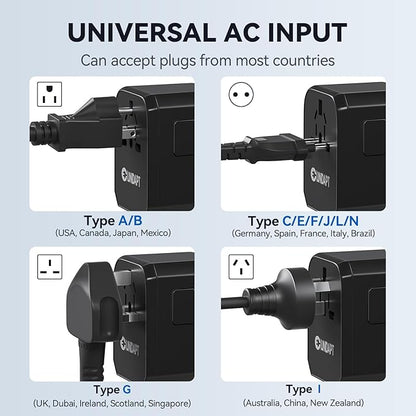 Unidapt Universal Travel Adapter, 70W International Plug Adapter with 3 USB-C PD Fast Charging & 2 USB-A Quick Charger Worldwide Adaptor for USA EU UK AUS Black (JY305-MAX)