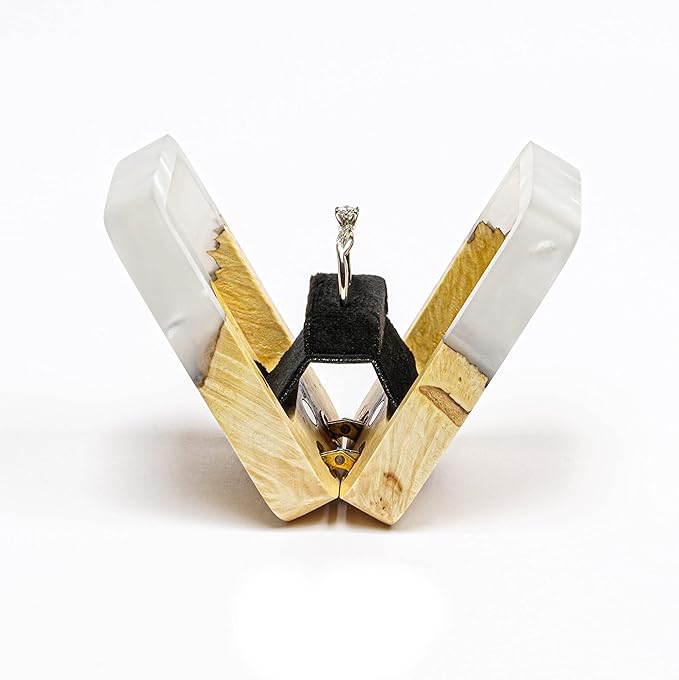 RWA Slim Engagement Ring Box for Proposal – Unique Wedding Ring Holder Jewelry Display Case – Travel Jewelry Organizer, Ring Bearer Box, Proposal Gift, Wedding Ring Box for Ceremony, FLIP white light