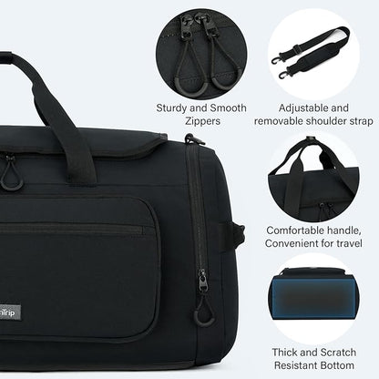 Large Travel Duffle Gym Bag with Shoe Compartment, Underseat Carry On Luggage Overnight Weekender Personal Item Workout Bags for Women Men (Black)