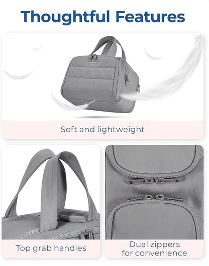 BAGSMART Travel Toiletry Bag, Lightweight Large Wide-open Travel Bag for Women, Puffy Cosmetic Makeup Bag Organizer with Handle for Accessories,Essentials, Toiletries, Grey