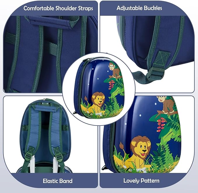 KOTEK Kids Carry On Luggage Set, 16" Hardside Rolling Suitcase with Spinner Wheels, Travel Rolling Luggage for Boys Girls (Lion)