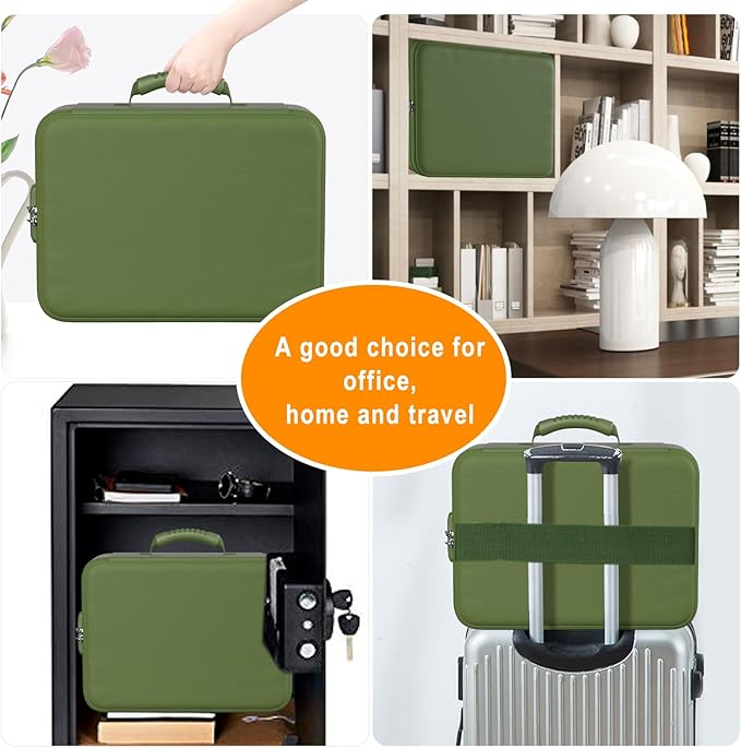 DocSafe 5200°F Document Organizer with Lock,Upgraded Heat Insulated Fireproof＆Waterproof Box 8 Layers File Organizer,Portable Home Travel Safe Storage for Important Documents, Files,Green (Soft)