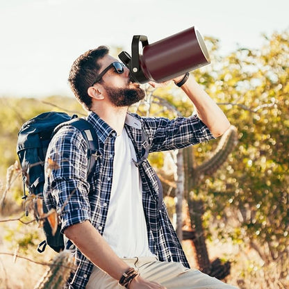 WATERSY Half Gallon Water Bottle Insulated(Cold for 48 Hrs),BPA Free&Leak Proof,64oz Stainless Steel Water Jug/Flask,Big thermo,Large Water Bottle with Handle for Gym,Hiking,Camping,Brick Red