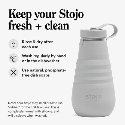 STOJO Collapsible Water Bottle – Cashmere Gray, 20oz / 592ml - Leak-Proof Reusable Silicone Travel Cup for Hot & Cold Drinks - Microwave & Dishwasher Safe