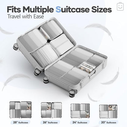 Veken 11 Set Compression Packing Cubes for Travel Essentials,Compressible Expandable Large Luggage Suitcase Organizer Bags for Clothing,Durable Space Saver Storage Bags with Toiletry Bags(White)