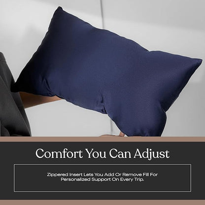 Lunya Washable Silk Travel Pillow – Soft Mulberry Silk Neck Pillow with Zipper Pillow Insert, Adjustable Fill, and Snap Straps – Travel Essential for Plane, Car, or Home - Waning Night - One Size
