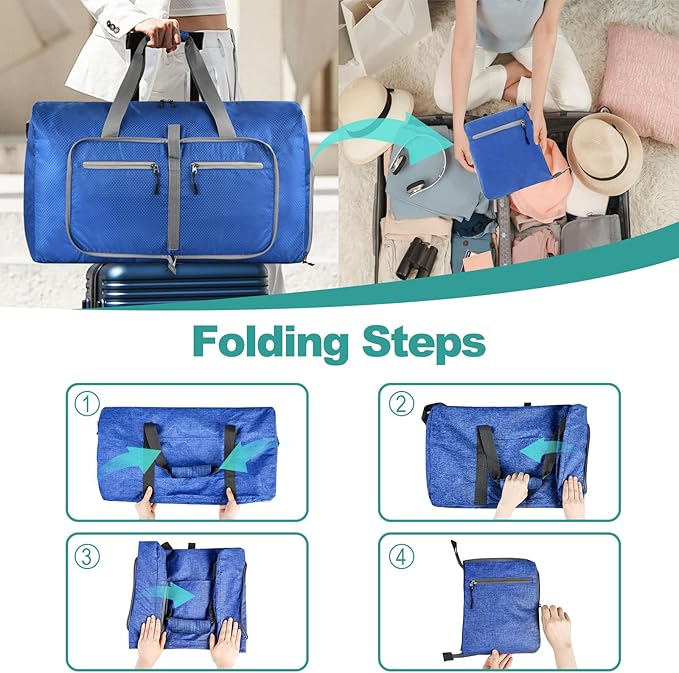 Dimayar Travel Duffle Bag for Men Women - Foldable Duffel Bag with Shoes Compartment - Overnight Bags Waterproof & Tear Resistant(40L,Navy Blue)