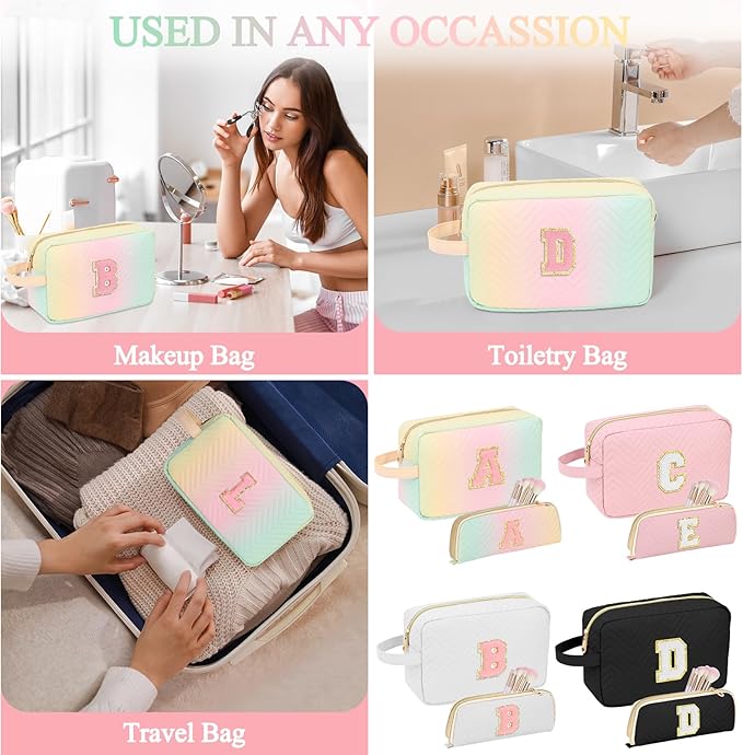 Personalized Initial Makeup Bag Trendy Stuff Leather Waterproof Cosmetic Bag Travel Toiletry Bag, Christmas/Thanksgiving/Halloween Gifts Makeup Organizer Case for Women Girls Mom Girlfriend Wife