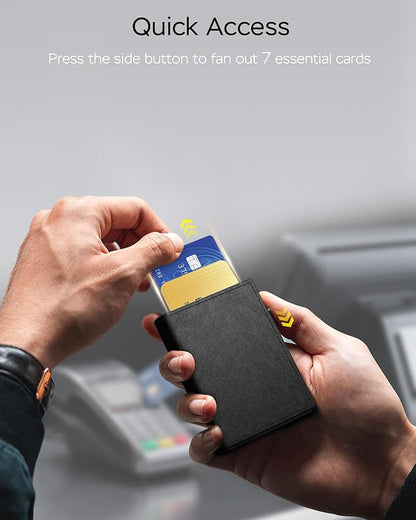 Wallet for Men - Sleek & Functional - Secure RFID Blocking Wallet with Smart Metal Pop Up Credit Card Holder, Minimalist Slim Front Pocket 11+ Cards ID Window Cash Slot, Gift for Him