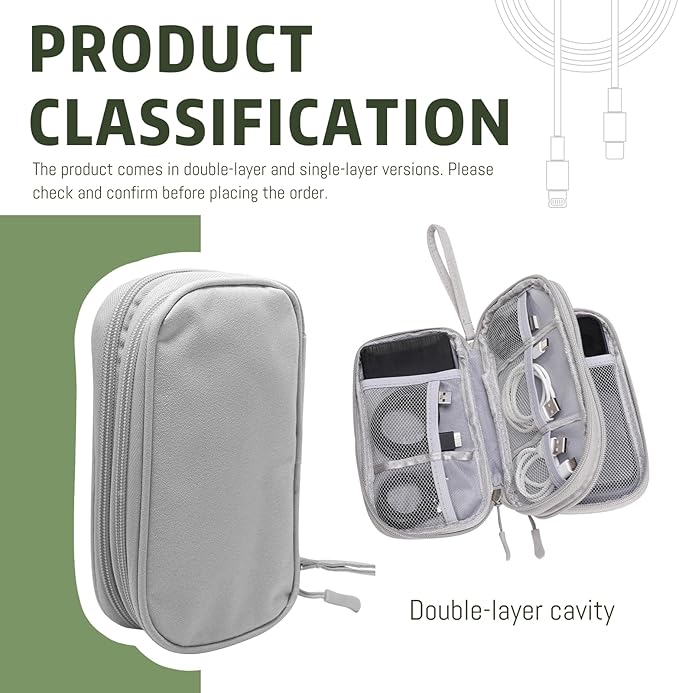 Electronic Organizer Double Layer, Water Resistant Cable Organizer Bag for Travel Essentials, Cord, Charger, Phone, Earphone, Large Size,Accessories Travel Essentials (Grey, Double-Layer)