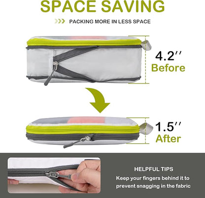 Cipway Compression Packing Cubes, See Through Mesh Luggage Organizer Bags, Travel Essentials for Carry on Suitcase with Laundry Bag and Clear Toiletries Bag（6 Pcs,White）