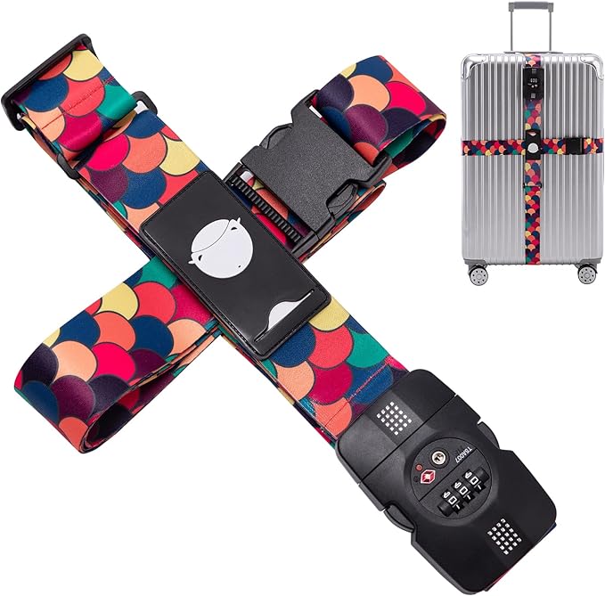 Travelkin Luggage Straps TSA Approved - Adjustable Cross Suitcase Straps with TSA Lock, Reinforced Buckle, Unique Pattern - Secure Heavy Duty Luggage Straps for Travel (Scales of Dragon)