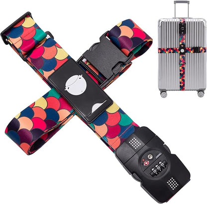 Travelkin Luggage Straps TSA Approved - Adjustable Cross Suitcase Straps with TSA Lock, Reinforced Buckle, Unique Pattern - Secure Heavy Duty Luggage Straps for Travel (Scales of Dragon)