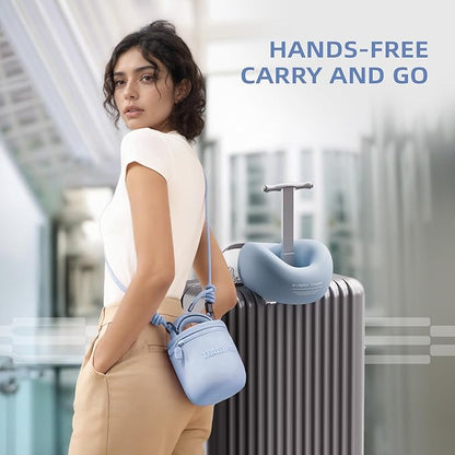 Travel Pillow - Memory Foam Neck Pillow Airplane, Neck Travel Airplane Pillow for Long Flight, 360º Support Plane Pillow, Machine Washable (Blue)