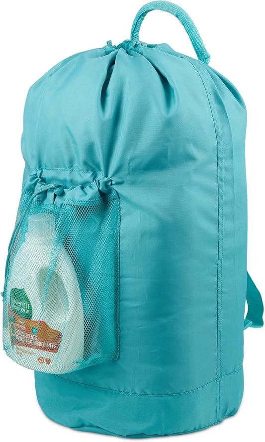 Backpack Laundry Bag with Straps and Detergent Holder, Clothes Laundry Backpack for College Travel Apartment Dorm Room (Green)