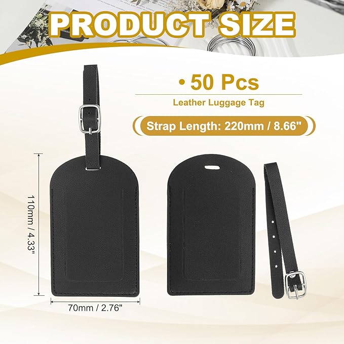 PATIKIL Leather Luggage Tag, 50 Pcs Luggage Tags Pu Bag Tags for Suitcases Airplane Travel Essentials, Black