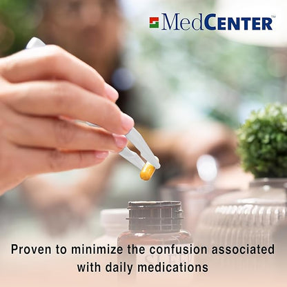 MedCenter 31-Day HSA/FSA Monthly Pill Organizer System with Talking Reminder Clock, Travel Pouch & Tweezers – 4 Daily Dose Compartments – Ideal Medication Organizer for Seniors & Low Vision Users