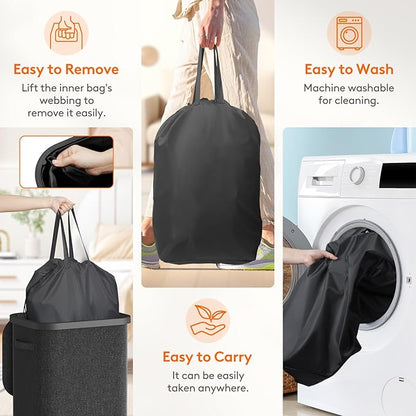 Lifewit 105L Laundry Basket with Lid, Large Laundry Hamper with Plastic Handles and Removable Bag, Foldable Tall Dirty Clothes Hampers for Laundry for Laundry Room, Bedroom, Bathroom, Dorm, Dark Gray