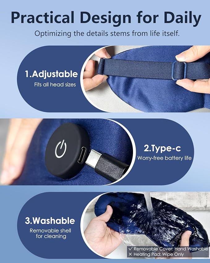 Heated Eye Mask for Dry Eyes & Stye Relief, 100% Mulberry Silk Sleep Mask with 3 Heat Levels & Auto-Off, Rechargeable & Washable Warm Eye Compress, Graphene Wireless Heating Pad for Travel & Gifts