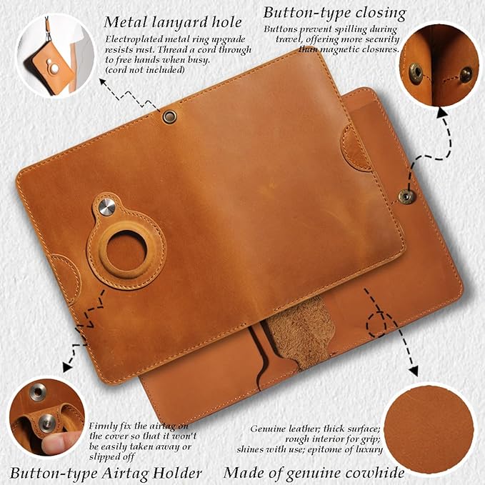 Leather Passport Holder for Travel Women Man, Button Closure Passport Wallet with Airtag Slot,Passport Cover for A Passport Book,Trvavel Essential & Gift