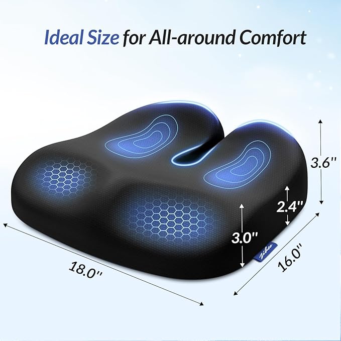 ZIKEE Ergonomic Seat Cushion with Thigh Slope for Long Sitting, Memory Foam Office Chair Cushion for Car, Home, Plane, U-Shaped Design Relieves Hip, Tailbone Pain, Non-Slip Sciatica Pain Relief Pillow