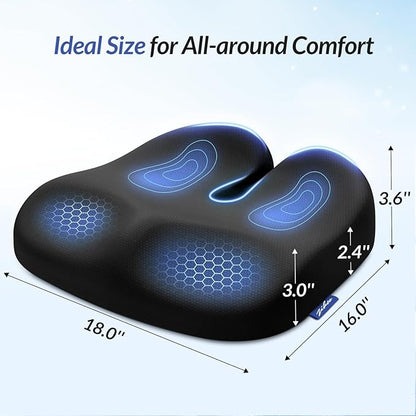ZIKEE Ergonomic Seat Cushion with Thigh Slope for Long Sitting, Memory Foam Office Chair Cushion for Car, Home, Plane, U-Shaped Design Relieves Hip, Tailbone Pain, Non-Slip Sciatica Pain Relief Pillow