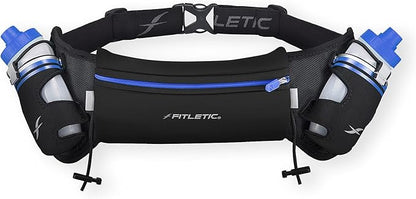 Fitletic Hydration Running Belt with Water Bottles for Men & Women – 2 Quick Flow 8oz Running Water Bottles, Patented Bounce Free Design, Water Resistant Pouch Fits All Phones – Hydra 16