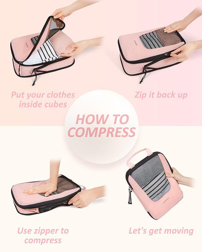 BAGSMART Compression Packing Cubes for Travel, 6 Set/5 Set/4 Set, Compression Suitcase Organizer Bags Set for Suitcases Travel Essentials, Lightweight Packing Organizers