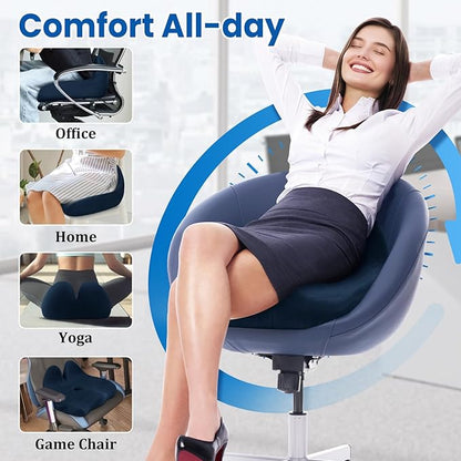 Seat Cushion, Memory Foam Office Chair Seat Cushion for Office Chairs/Car/Long Trip/Desk Chair/Gaming, Extra Large Size for Sciatica & Hip & Tailbone Pain Relief, Sciatica Support (Blue)