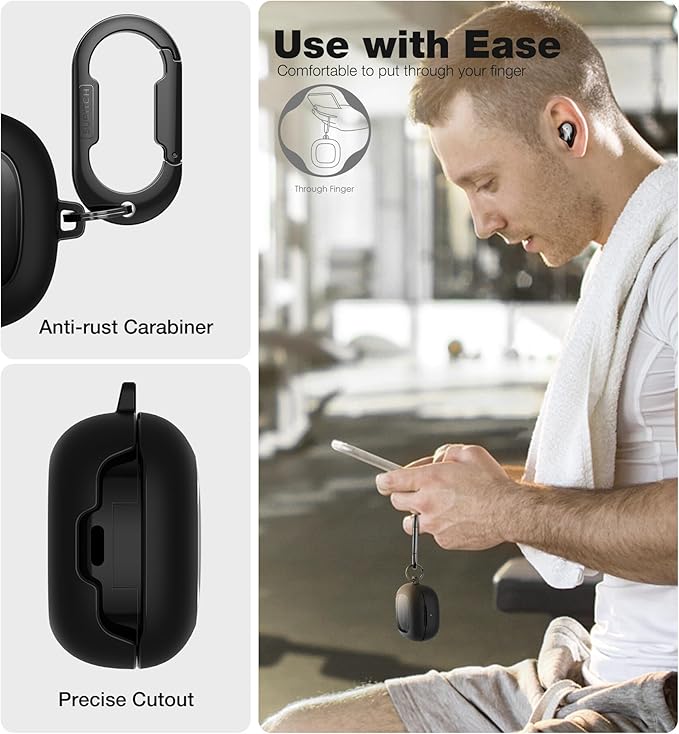 SURITCH Protective Case for Samsung Galaxy Buds FE(2023)/Buds 2 Pro(2022)/Buds 2(2021)/Buds Pro(2021)Buds Live(2020), Shockproof Sturdy Earbuds Cover for Charging Case with Heavy-Duty Carabiner, Black