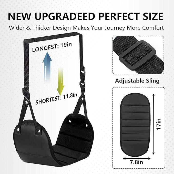 2-Piece Upgraded Aircraft Foot Hammock with Memory Foam,Large Size Airplane Foot Rest - Soft & Comfortable feet Hammock,Travel Essential for Relieving Foot Pain and Swelling