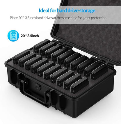 ORICO Hard Drive Case 3.5inch 20-Bay Multi-Protection HDD Storage Box Suitcase with Foam External Hard Drive Carrying Case Anti-Static Shock Moisture Proof for WD/Seagate/Toshiba-PSC L20