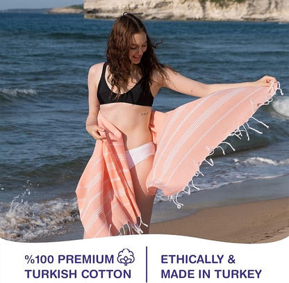 Turkish Beach Towels, Pack of 2 | Oversized, Quick Dry, Sand Free | 100% Cotton, Large 38x71 Towels for Beach, Pool, Travel | Ultra-Soft, Compact, and Absorbent | Salmon