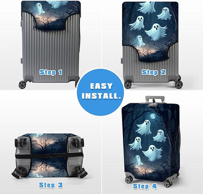 Luggage Cover Protector for 30-32 Inch Suitcases, TSA Approved Elastic Travel Suitcase Covers, Anti-Scratch Washable Luggage Sleeve for Carry On & Checked Bags, Group of Ghosts