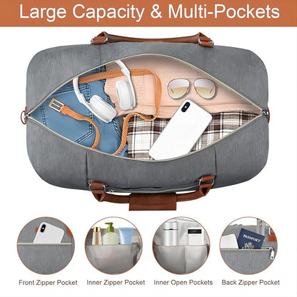 Weekender Bag for Women, Travel Duffel Bag Carry On Overnight Bag with Shoe Compartment Large Nylon Travel Weekend Tote Bag