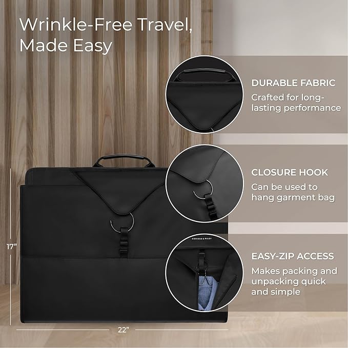 Briggs & Riley Check In Garment Sleeve for Hanging Clothes - Suit & Dress Travel Bag for Men & Women, Wrinkle Reducing Carrier for Shirts, Tuxedos, Coats, & More - Travel Essentials, Black