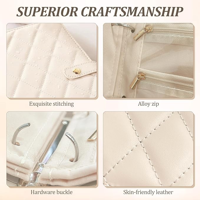 Velvet Travel Jewelry Organizer Book with Zipper Pouches – Anti-Tarnish, Scratch-Proof Jewelry Storage for Rings, Necklaces, Earrings, Bracelets – Portable Soft Case for Women (White)