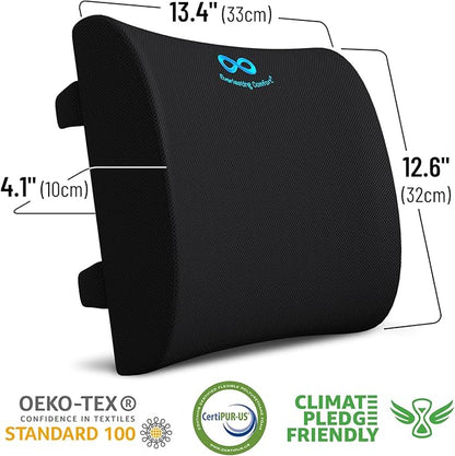 Everlasting Comfort Lumbar Support Pillow for Office Chair - Memory Foam Back Cushion for Car Seat - Promotes Better Posture, Back Pain Relief - Ideal Gaming and Desk Chairs Work and Home Essentials