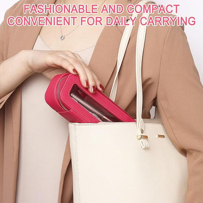 Pinkmik Travel Clear Makeup Bag with Brush Bag Portable Cosmetic Bag Case Transparent Toiletry Bag Cosmetic Organizer Storage Bag for Wome (X/Fuxia, L+SLIM)