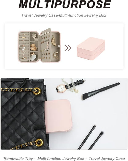 Large Jewelry Travel Organizer, Large Travel Jewelry Box with Removable Jewelry Tray, 2-Layer Jewelry Boxes for Women, Pink